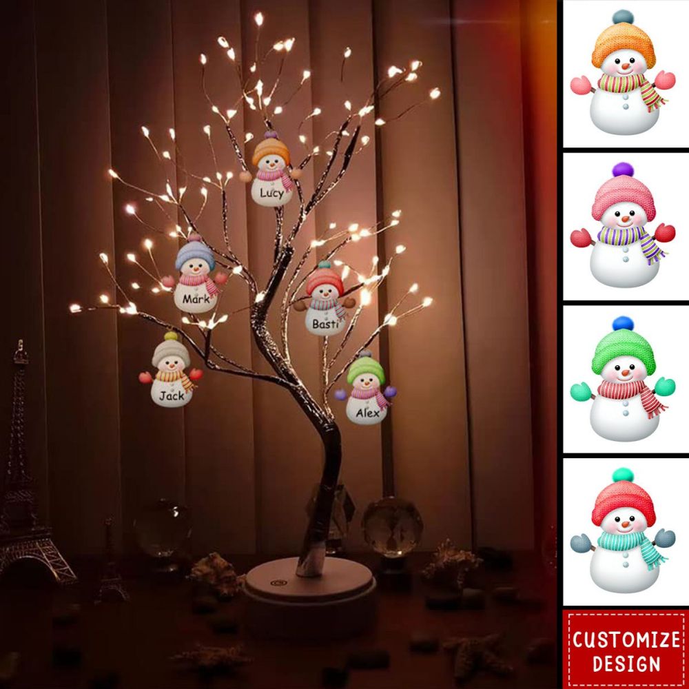 Personalized Snowman Family LED Tree Light