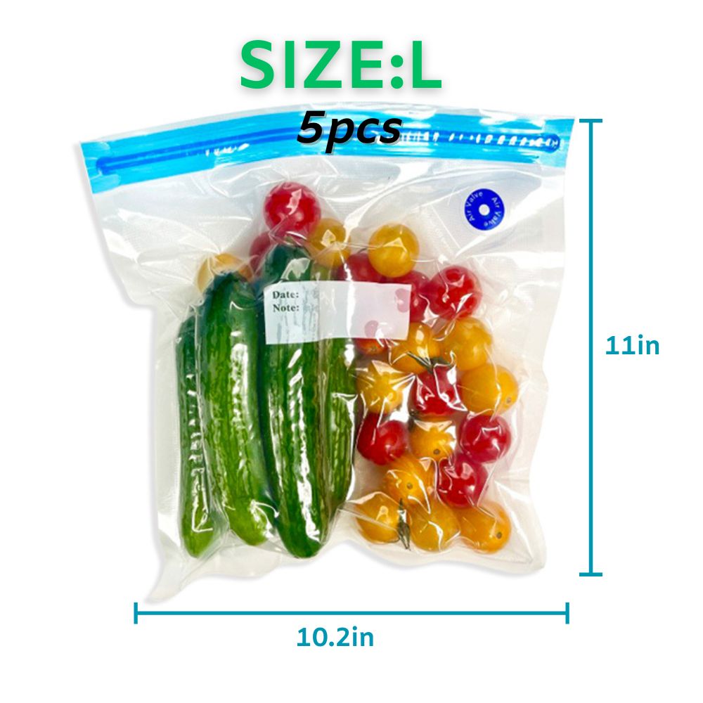 HG (22x21cm)6Pcs Vacuum Zipper Bags Food Sealer Storage Reusable