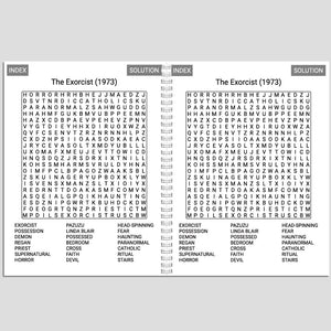 Horror Movies Word Search