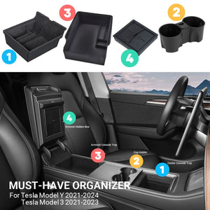 4pcs Tesla Velvet-Center Console Organizer