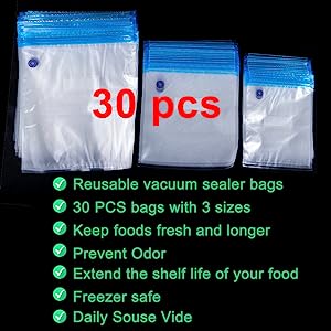 Sous Vide Bags 30 Reusable Vacuum Food Storage Bags Sous Vide Bag Kit 3 Sizes