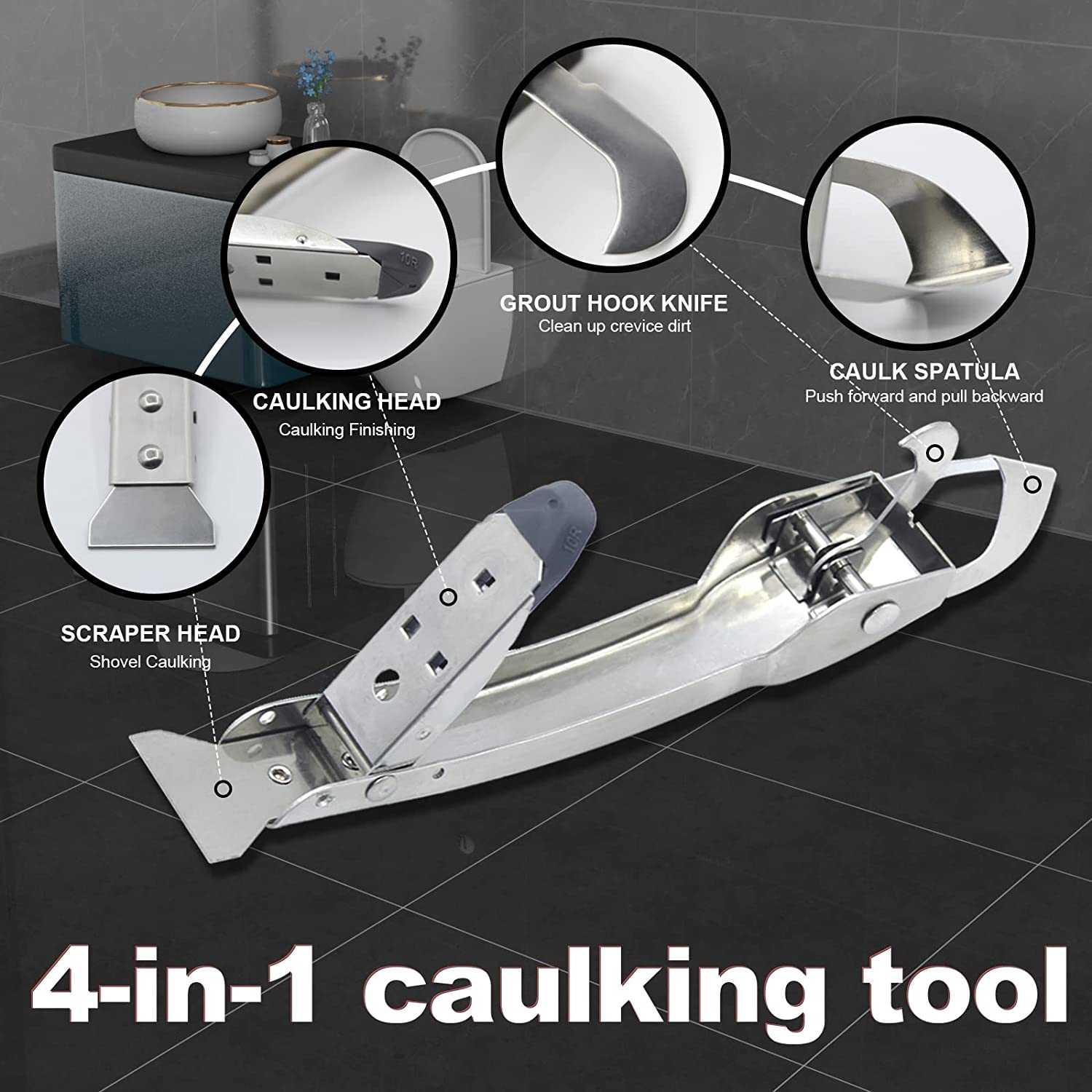 Grout Tool Set, Including Metal Scraper, Silicone Residue Scraper,  Multi-functional Silicone Sealing Edge Tool