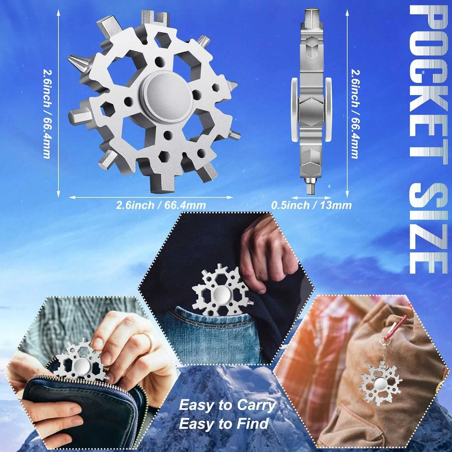 Stocking Stuffers for Adults Men, 2 Pack 18 in 1 Snowflake